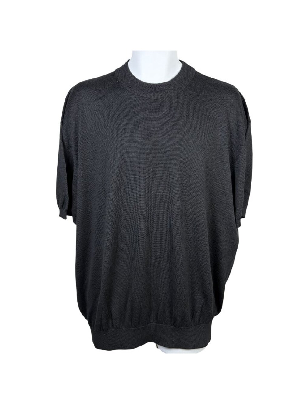 Vintage Norm Thompson Black Silk Blend Short Sleeve Sweater Mens XXL